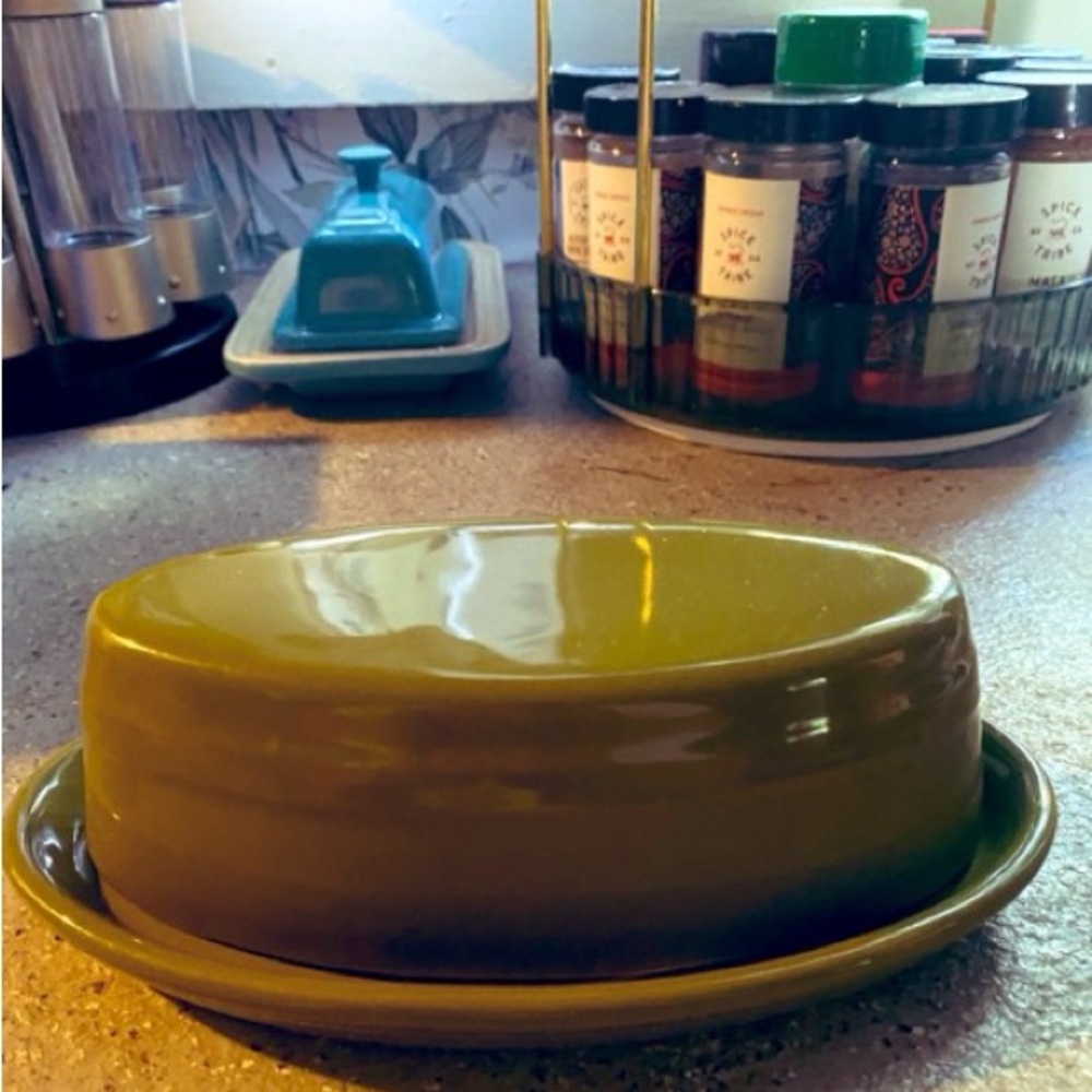 Olive Green OGGI Ceramic Butter Dish